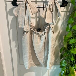 Tie-Strap Linen J. Crew Medium Tank Top in Light Beige